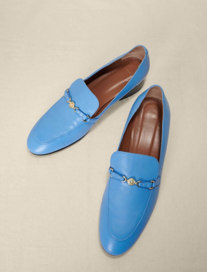 Maje Leren Loafers Dames Blauw | JCNDXUS-30